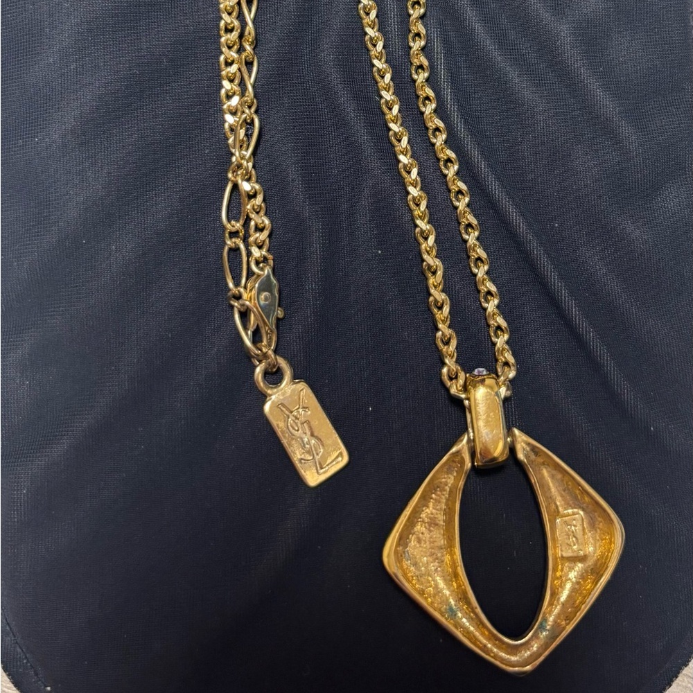 Yves Saint Laurent Vintage Gold Geometric Pendant Necklace - Picture 6 of 8